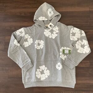 Denim Tears Cotton Wreath Hoodie Mens XL Grey NEW Floral Puff Print Streetwear